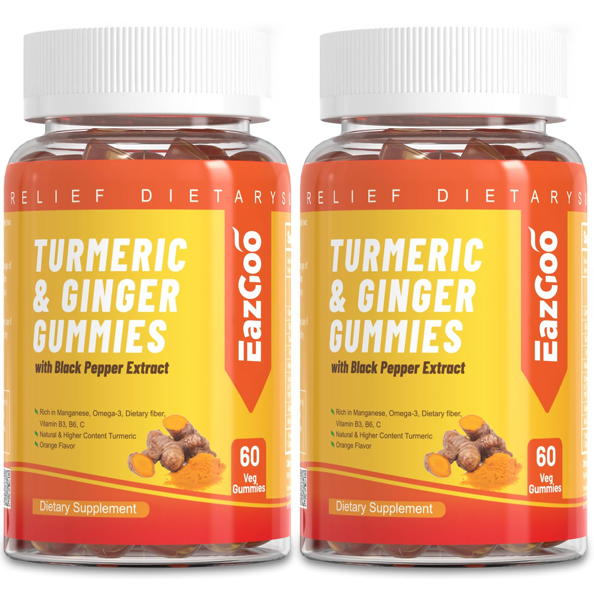 EAZGOO Gummies de Curcuma 500mg en flacon, vue de face