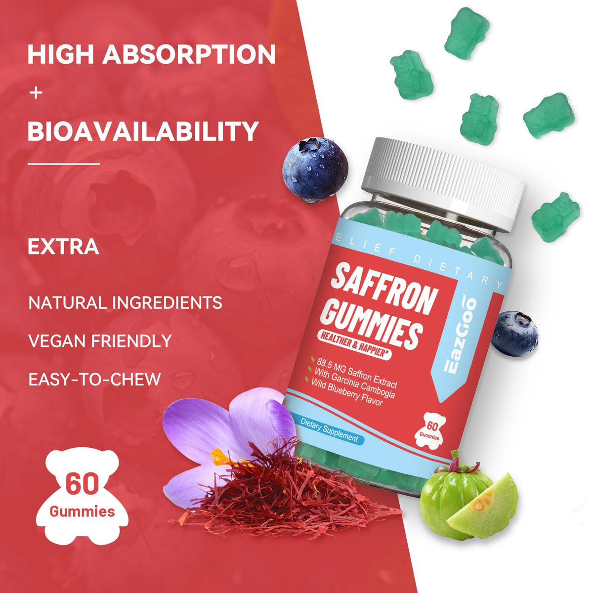 EAZGOO Gummies de Safran dans un bol avec une cuillère