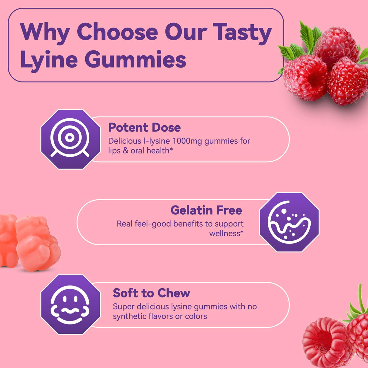 EAZGOO Gummies L-Lysine 1000mg en gros plan sur une main