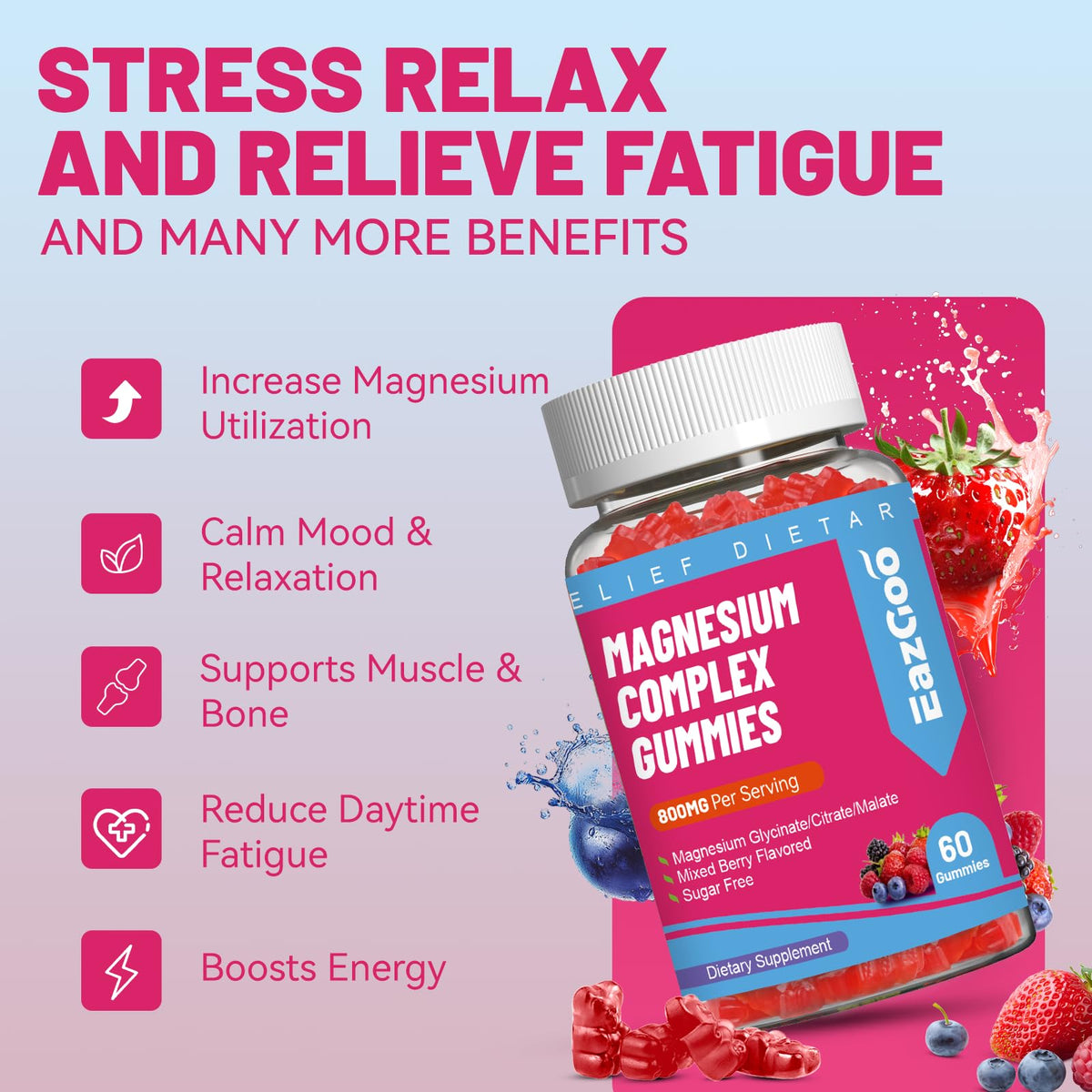EAZGOO Gummies Magnésium 800mg avec informations nutritionnelles