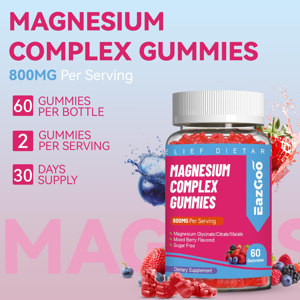 EAZGOO Gummies Magnésium 800mg avec vitamines et zinc sur une table