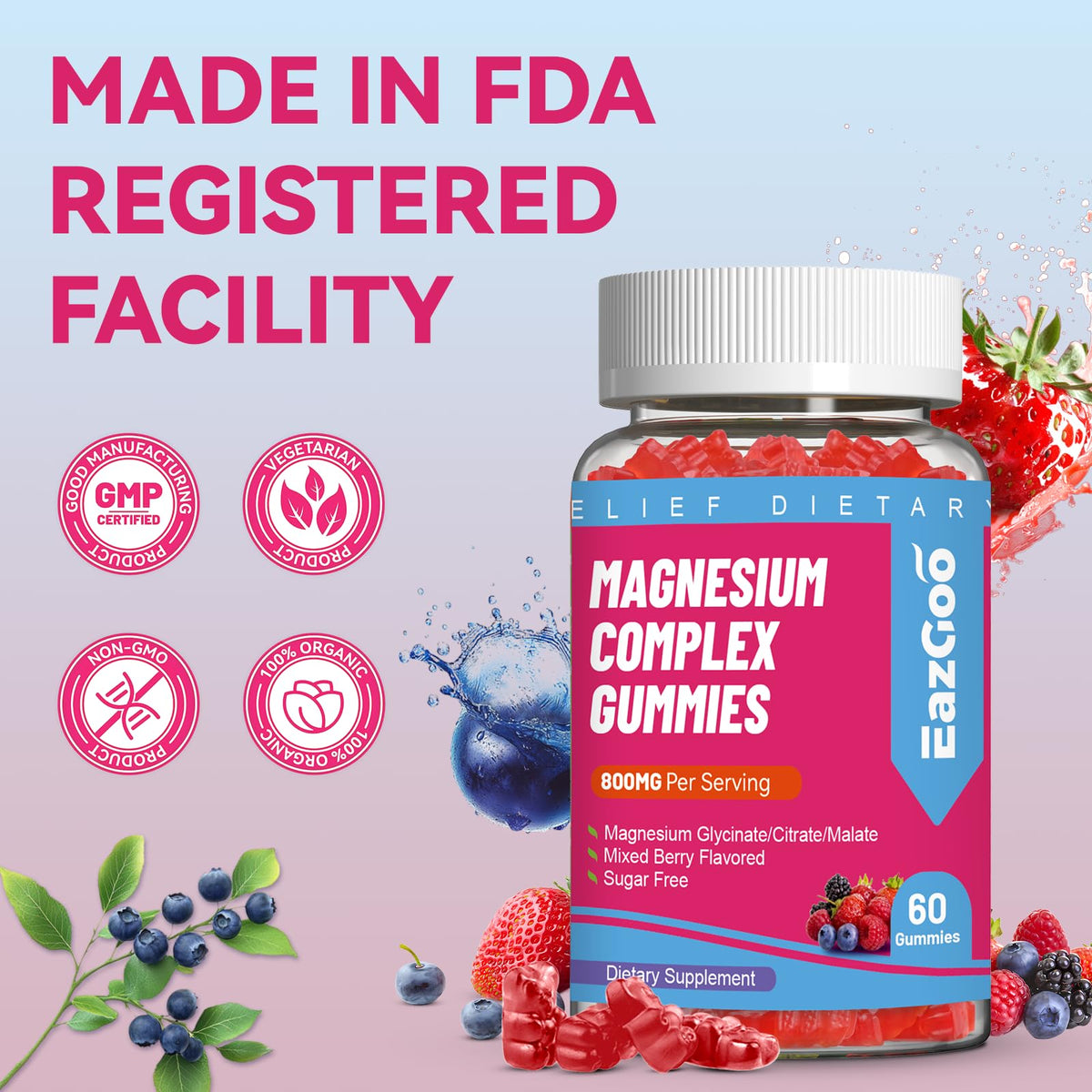 EAZGOO Gummies Magnésium 800mg en milieu de vie active