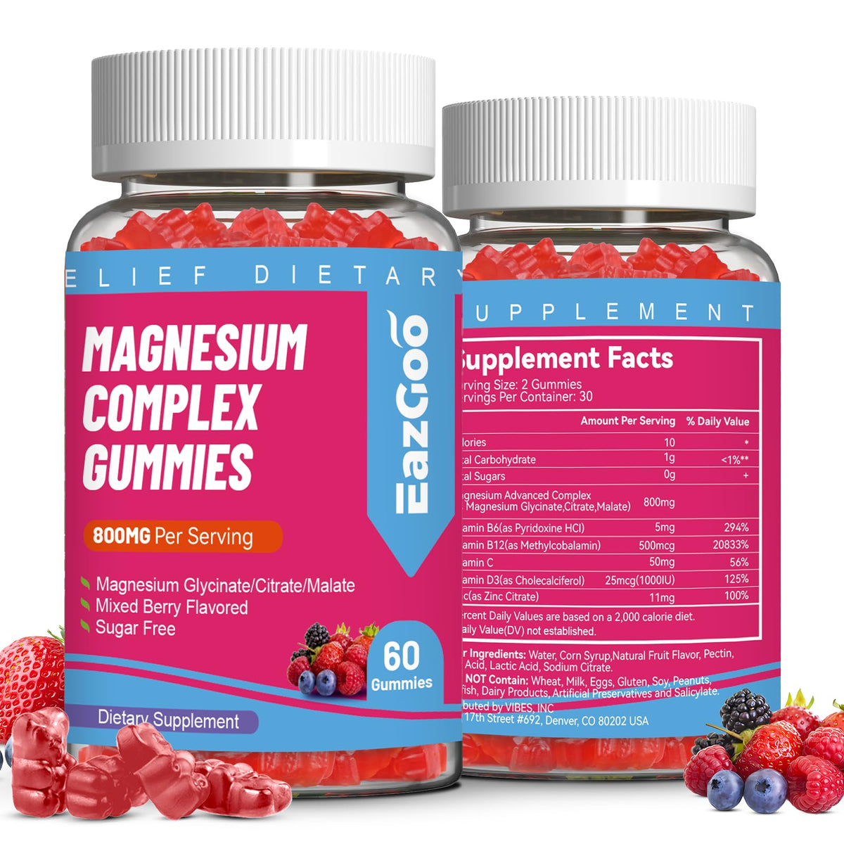 EAZGOO Gummies Magnésium 800mg vue de face avec emballage