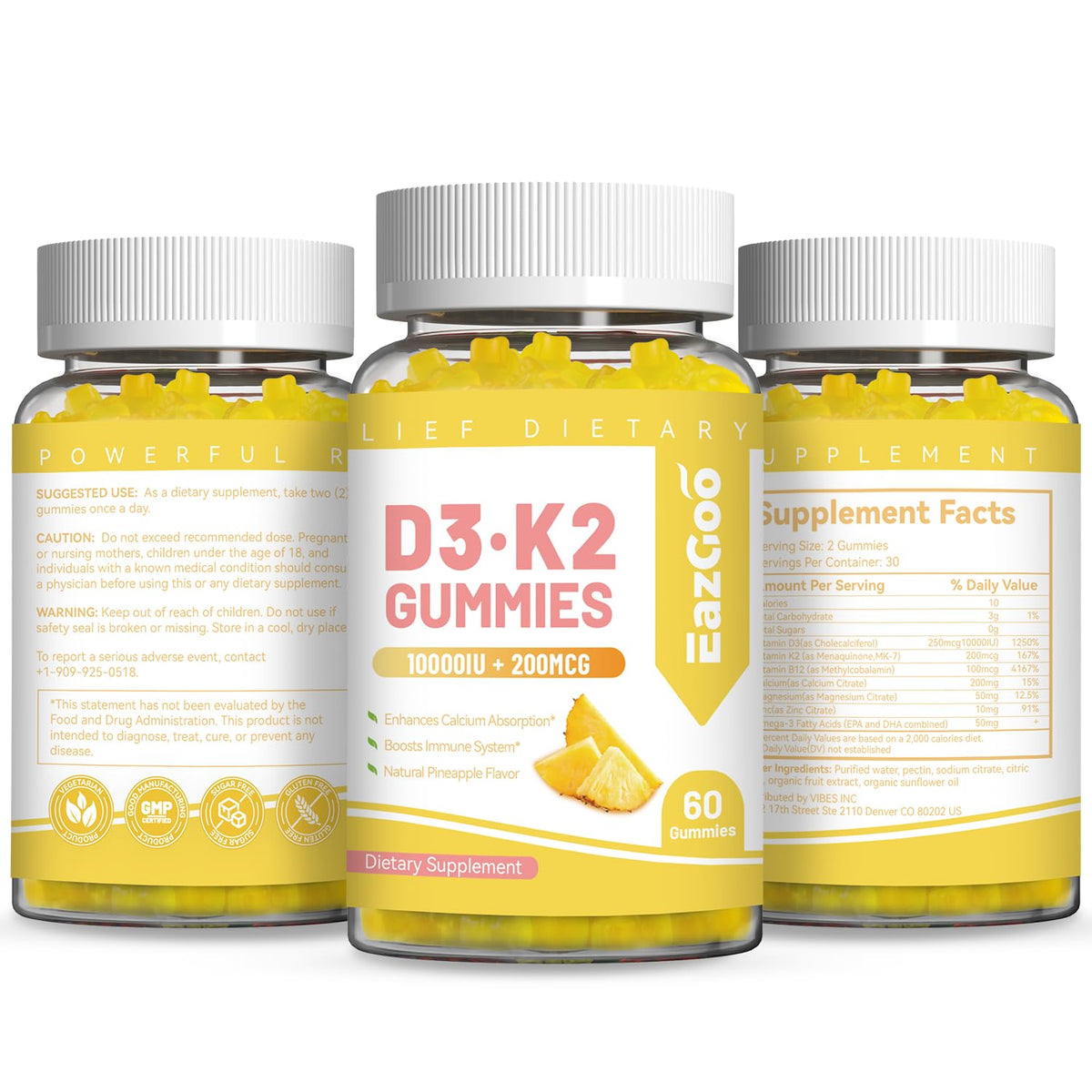 EAZGOO Gummies Vitamine D3 K2 10000 IU 60 Comprimés - dosage recommandé