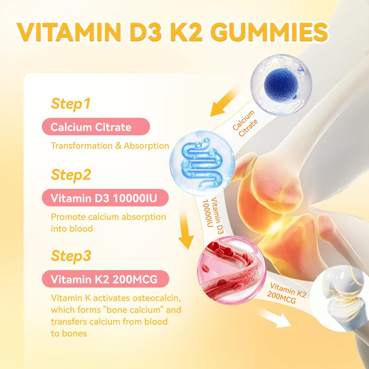EAZGOO Gummies Vitamine D3 K2 10000 IU 60 Comprimés - gummies individuelles