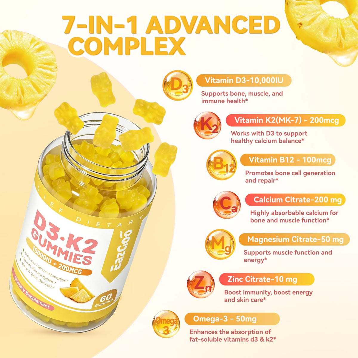 EAZGOO Gummies Vitamine D3 K2 10000 IU 60 Comprimés - prise en main
