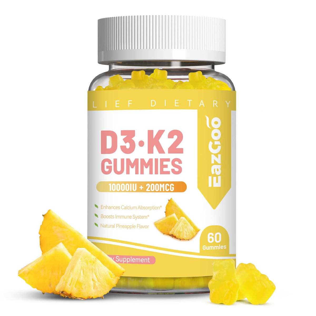 EAZGOO Gummies Vitamine D3 K2 10000 IU 60 Comprimés - vue de face