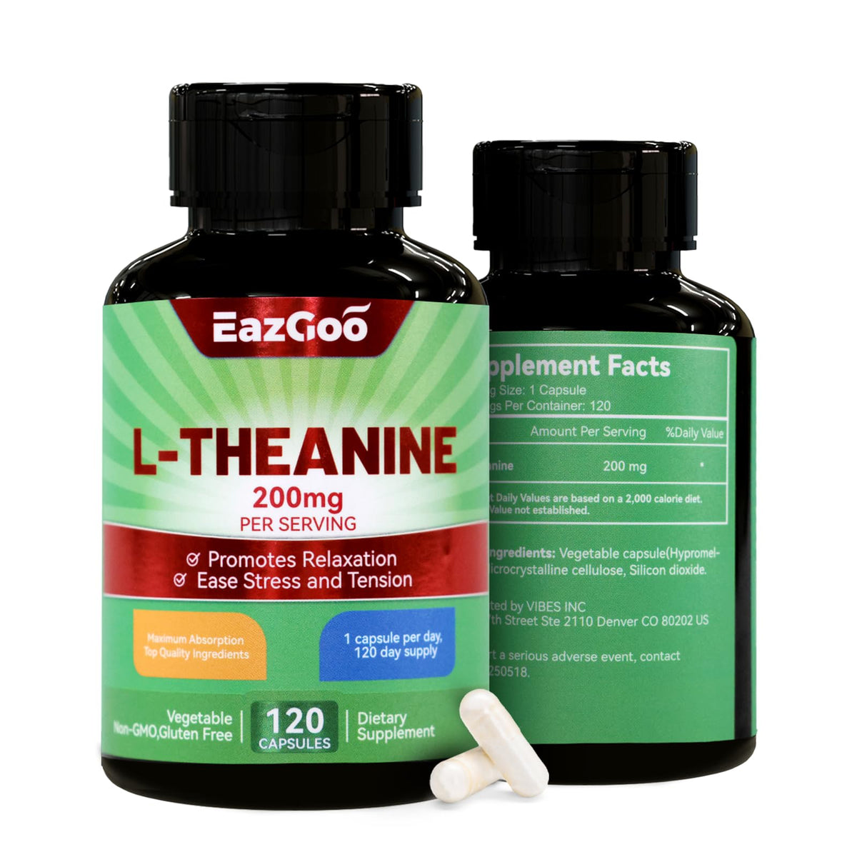 EAZGOO L-Theanine 200mg gélules végétales vue de face