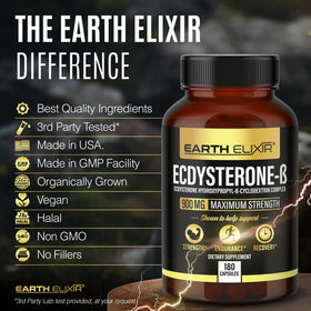 Ecdystérone Earth Elixir avec d'autres compléments alimentaires en arrière-plan