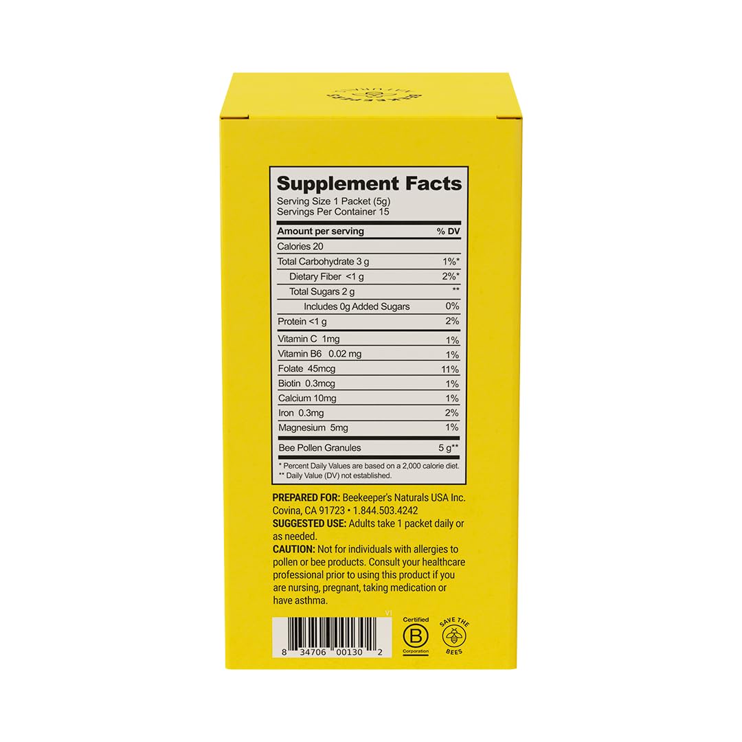 Échantillon de pollen d'abeille brut dans un stick pack Beekeeper's Naturals