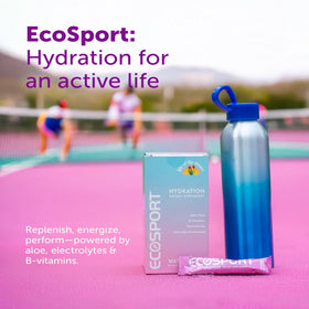 Eco Drink Énergie Instantanée Citron Lime versé dans un verre d'eau