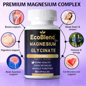 EcoBlend Glycinate de Magnésium 100mg capsules en gros plan