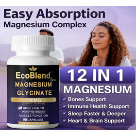 EcoBlend Glycinate de Magnésium 100mg capsules sur fond blanc