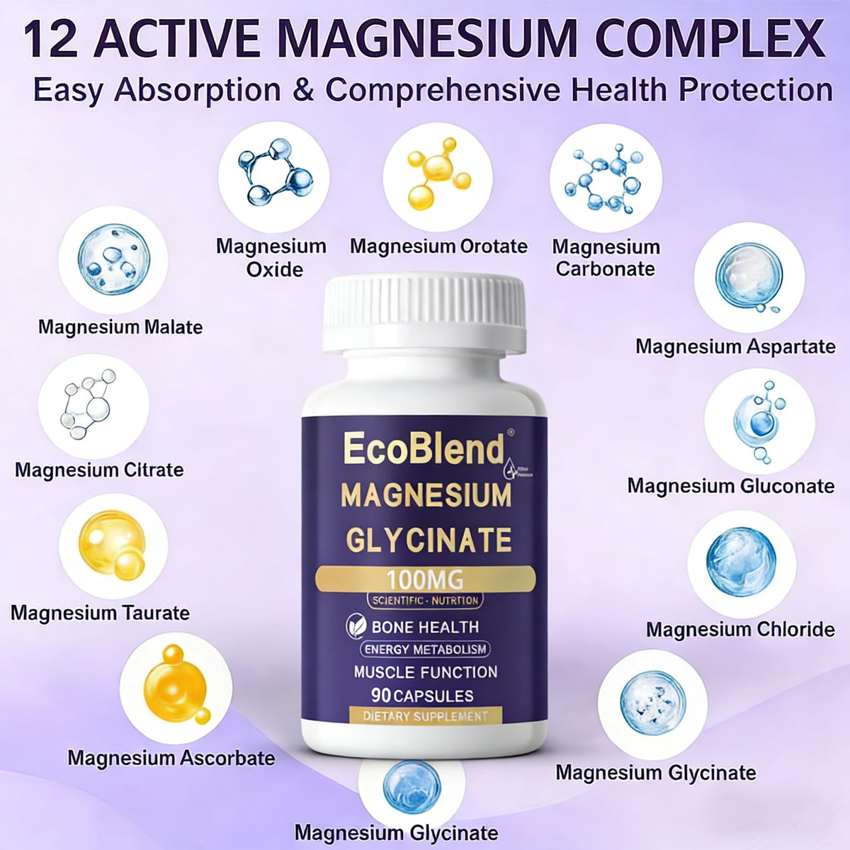 EcoBlend Glycinate de Magnésium 100mg étiquette du produit