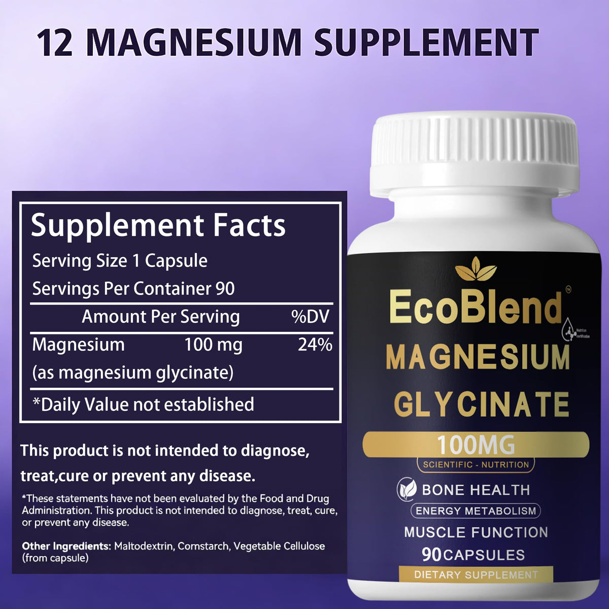 EcoBlend Glycinate de Magnésium 100mg flacon ouvert