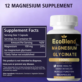 EcoBlend Glycinate de Magnésium 100mg flacon ouvert