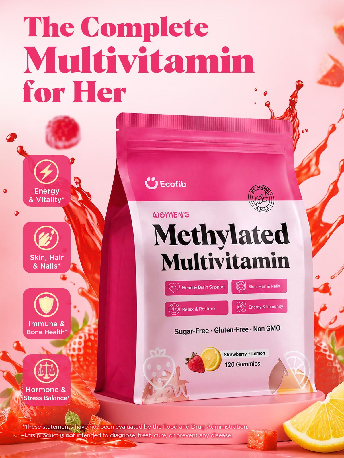 ECOFIB Multivitamines Méthylées Femme sachet ouvert avec gummies