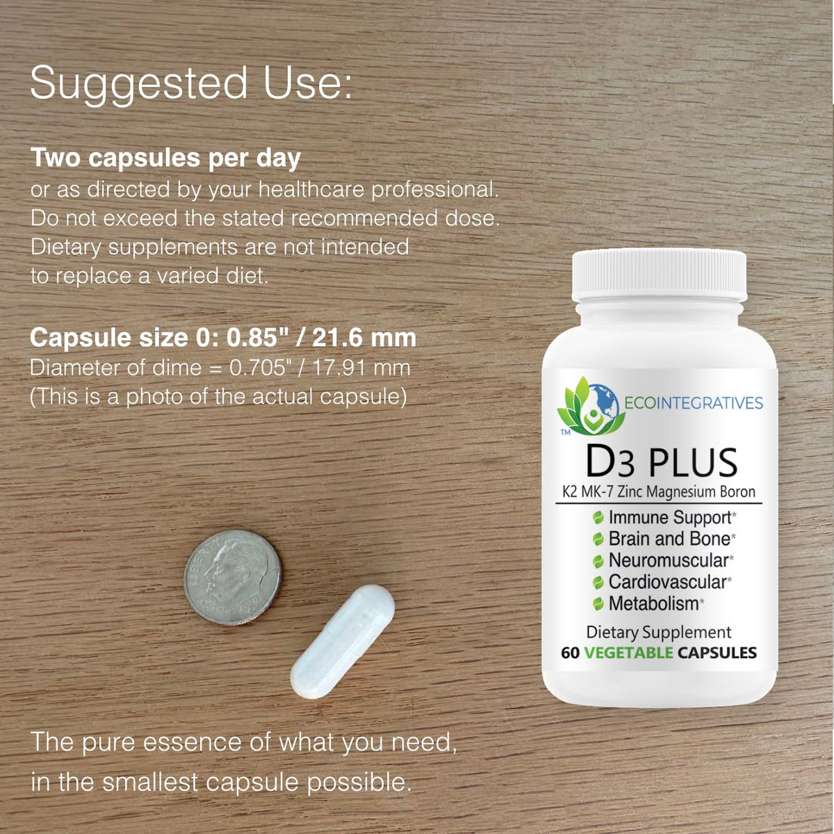 EcoIntegratives D3 Plus Boron, capsules végétales sur une table
