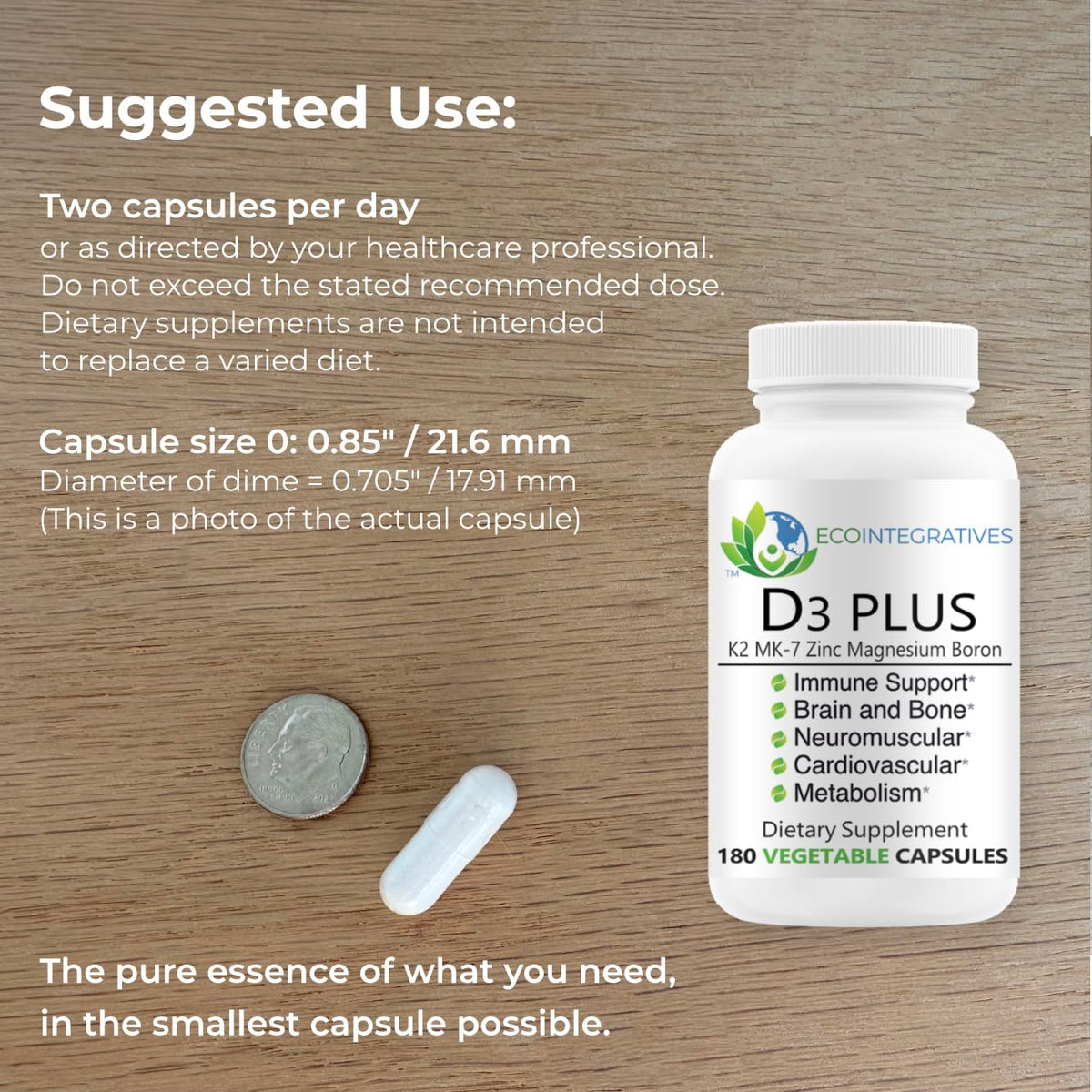 EcoIntegratives D3 Plus Boron Vitamine K2 Magnésium Zinc 180 capsules côté
