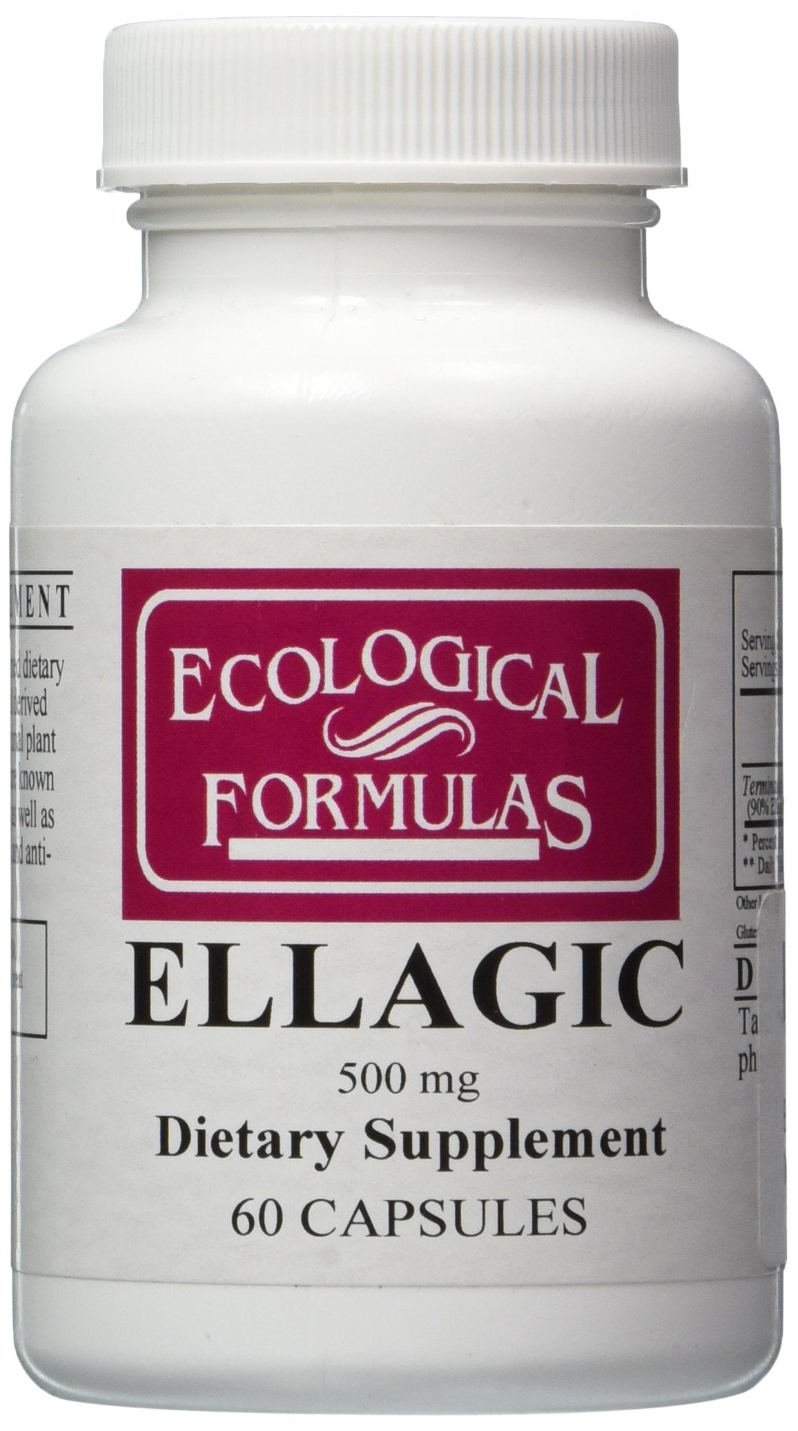 Ecological Formulas Ellagic 500 mg 60 capsules vue avant avec dimensions