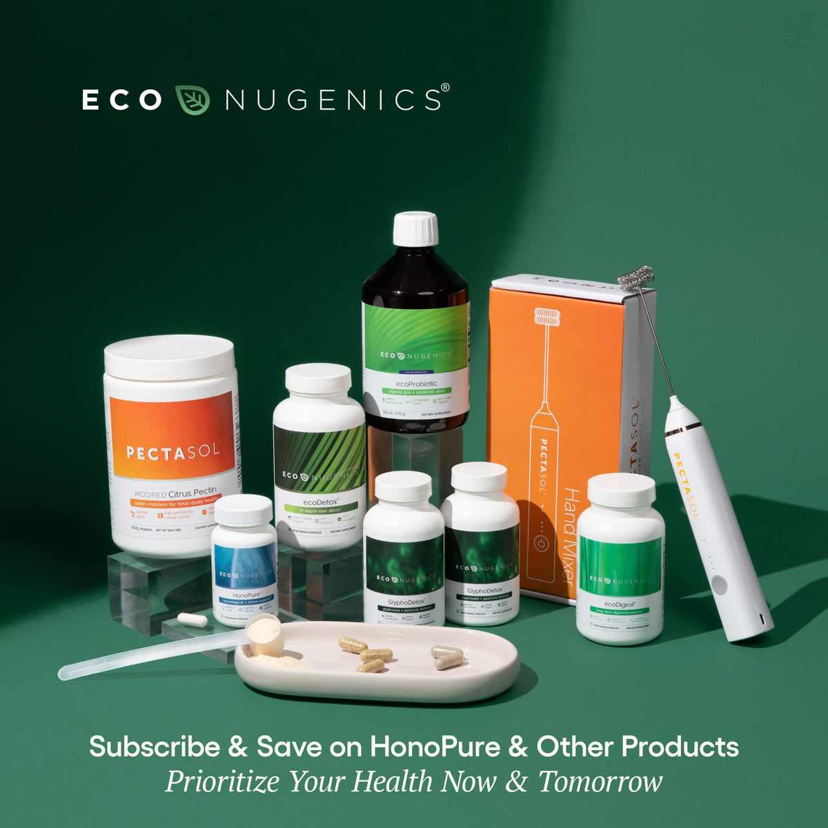 EcoNugenics HonoPure 120 capsules avec un verre d'eau