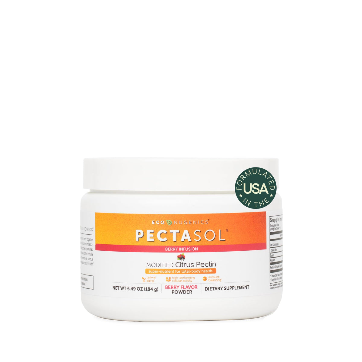 EcoNugenics PectaSol Pectine d'Agrumes Modifiée 184g Poudre Berry vue de face