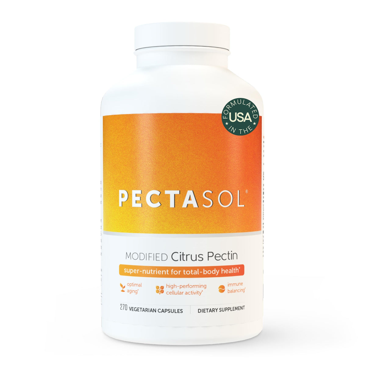 EcoNugenics PectaSol Pectine d'Agrumes Modifiée 270 Capsules vue de face