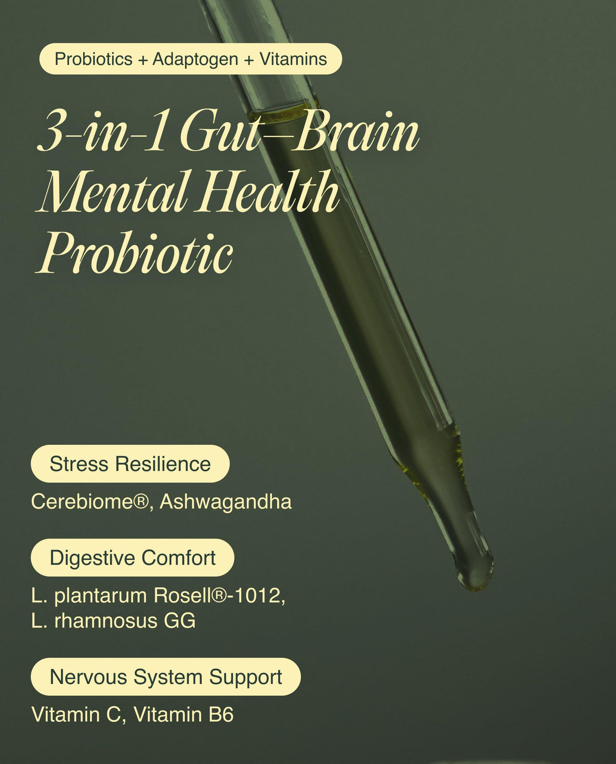 Ecosh Ecobiotic Calm + Mood Probiotic 50g avec ingrédients listés