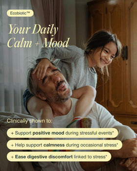 Ecosh Ecobiotic Calm + Mood Probiotic 50g capsules sur une table