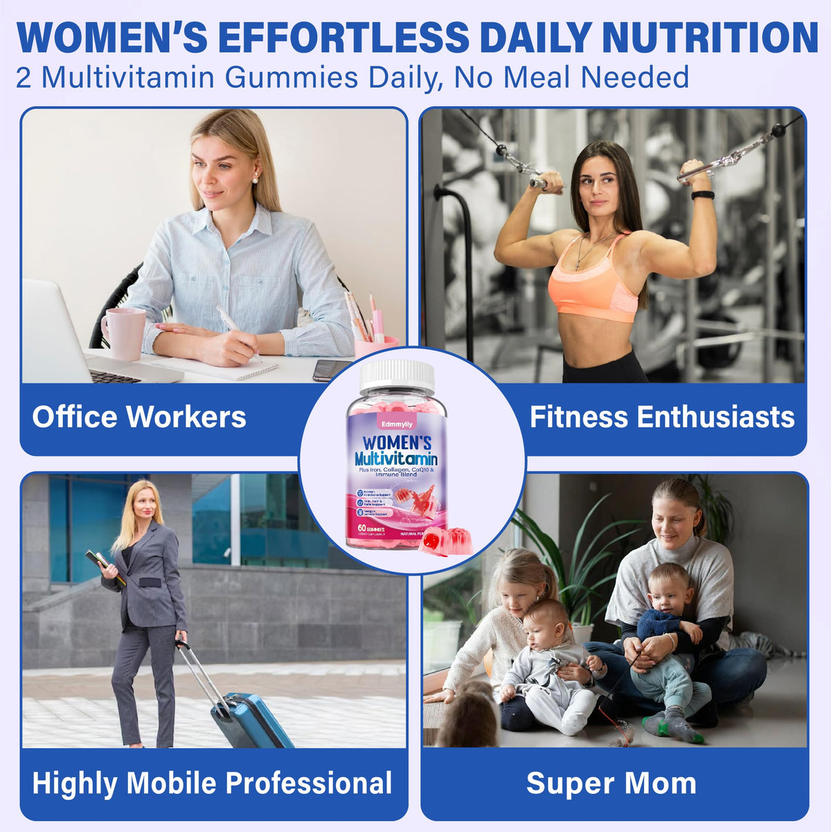 Edmmyliy multivitamines gélifiées pour femmes, gélifiés à côté de fruits