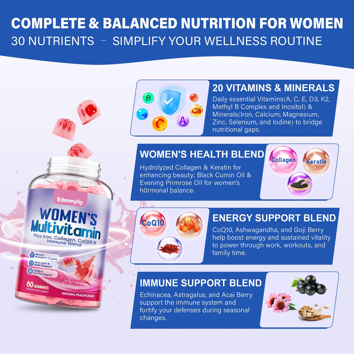 Edmmyliy multivitamines gélifiées pour femmes, gélifiés en gros plan
