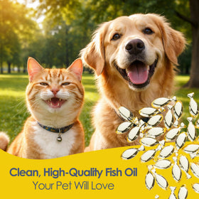 EESY PET Omega-3 capsules en gros plan sur une main
