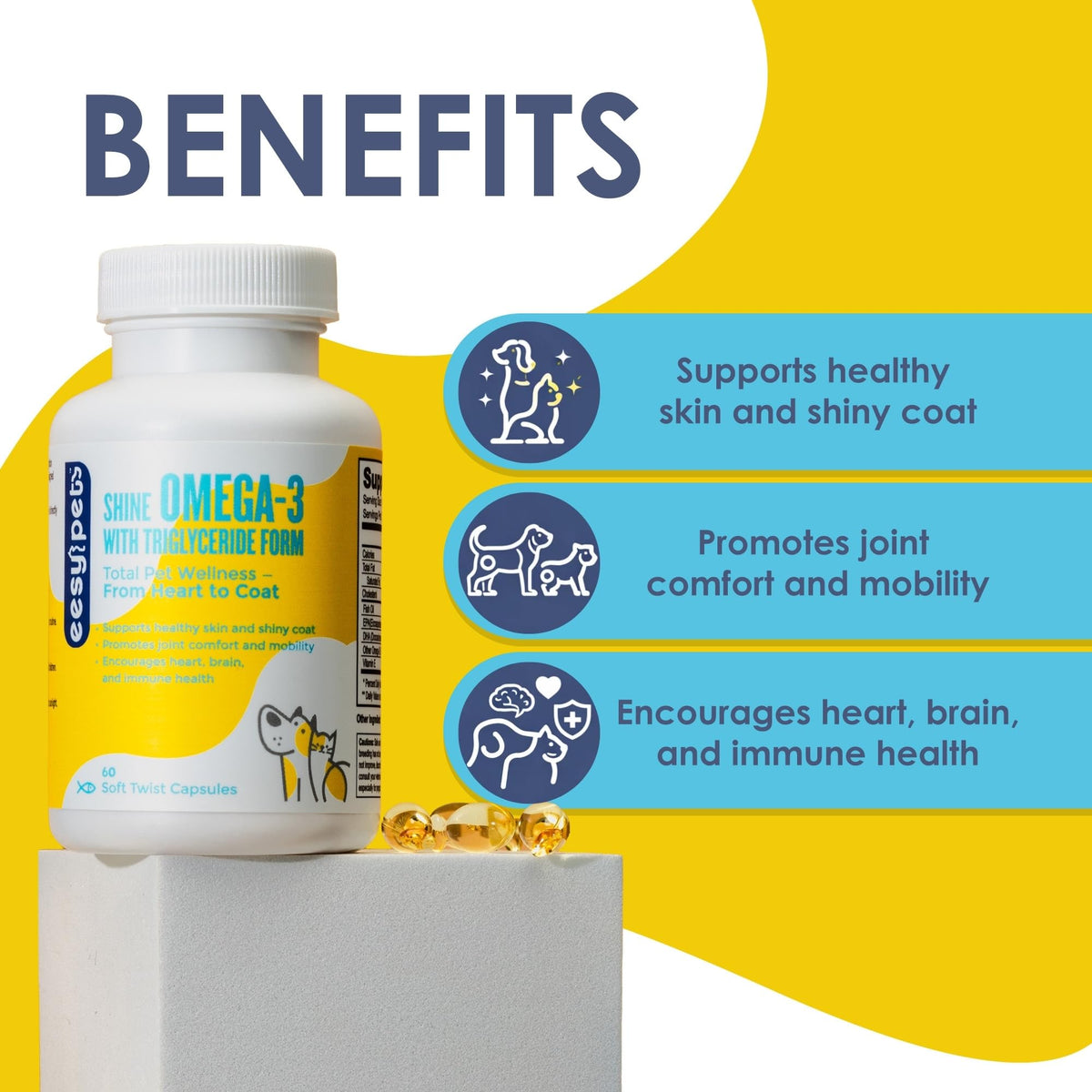 EESY PET Omega-3 capsules ouvertes avec contenu visible