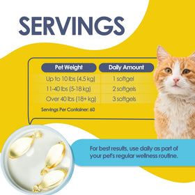 EESY PET Omega-3 capsules sur une surface en bois