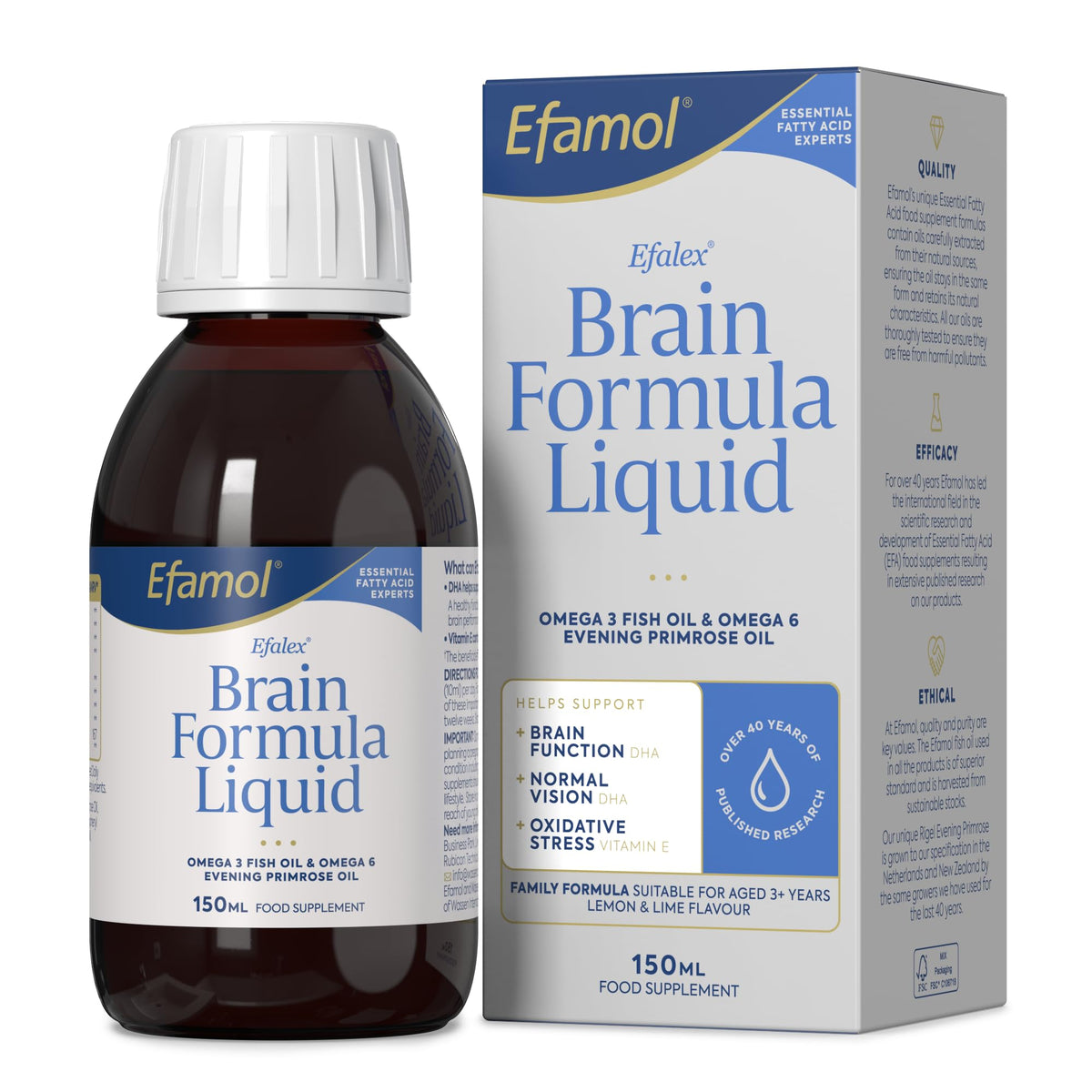 Efalex Omega 3 + 6 150ml bouteille avec étiquette citron vert