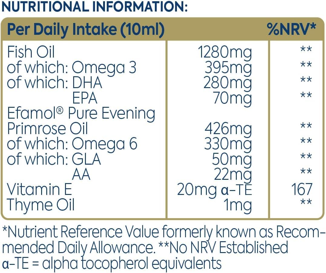 Efalex Omega 3 + 6 150ml en bouteille avec arrière-plan naturel