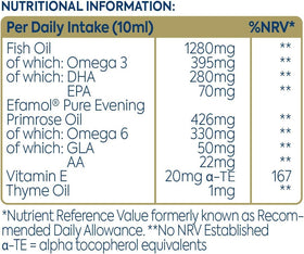 Efalex Omega 3 + 6 150ml en bouteille avec arrière-plan naturel