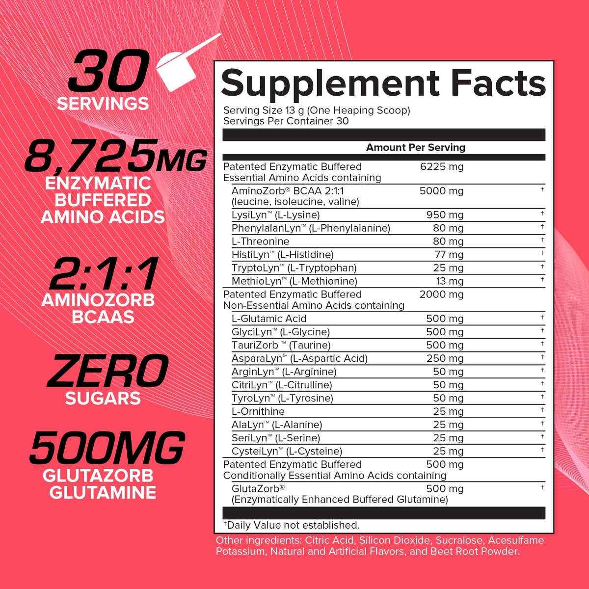 EFX Sports Aminozorb Elite 21 481g avec étiquette et informations nutritionnelles
