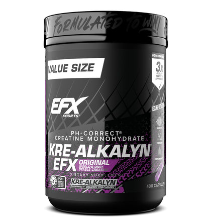 EFX Sports Kre-Alkalyn EFX 400 capsules, vue de face.