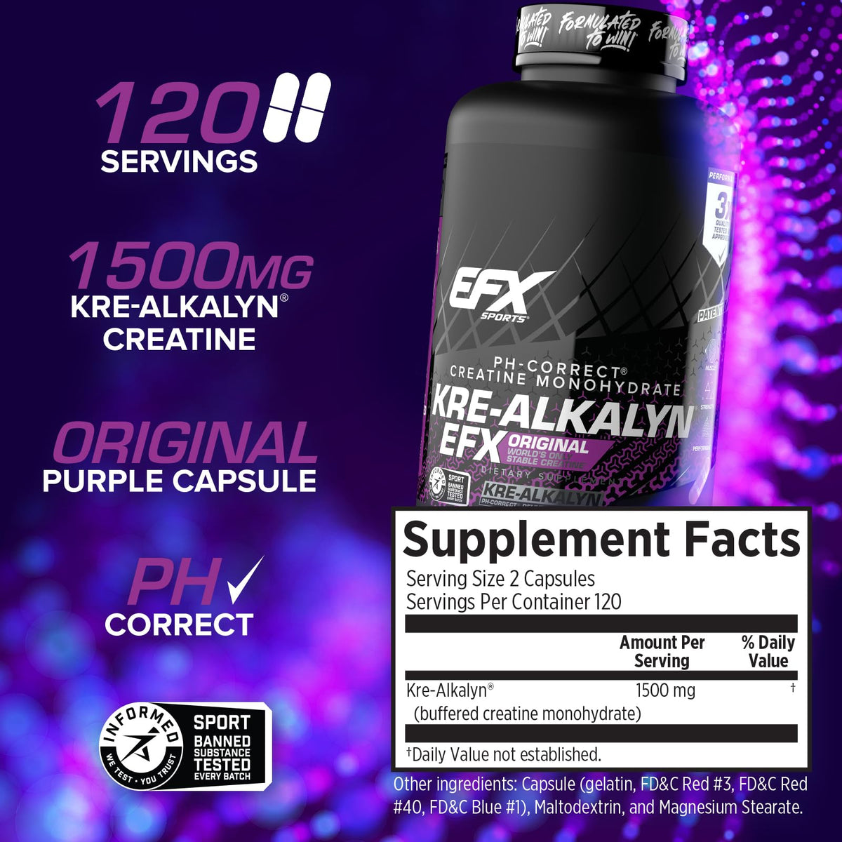 EFX Sports Kre-Alkalyn EFX avec étiquette visible
