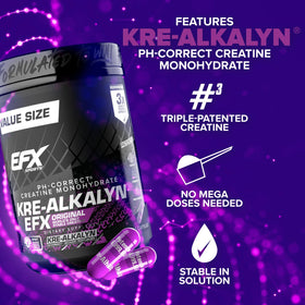 EFX Sports Kre-Alkalyn EFX capsules sur une table.
