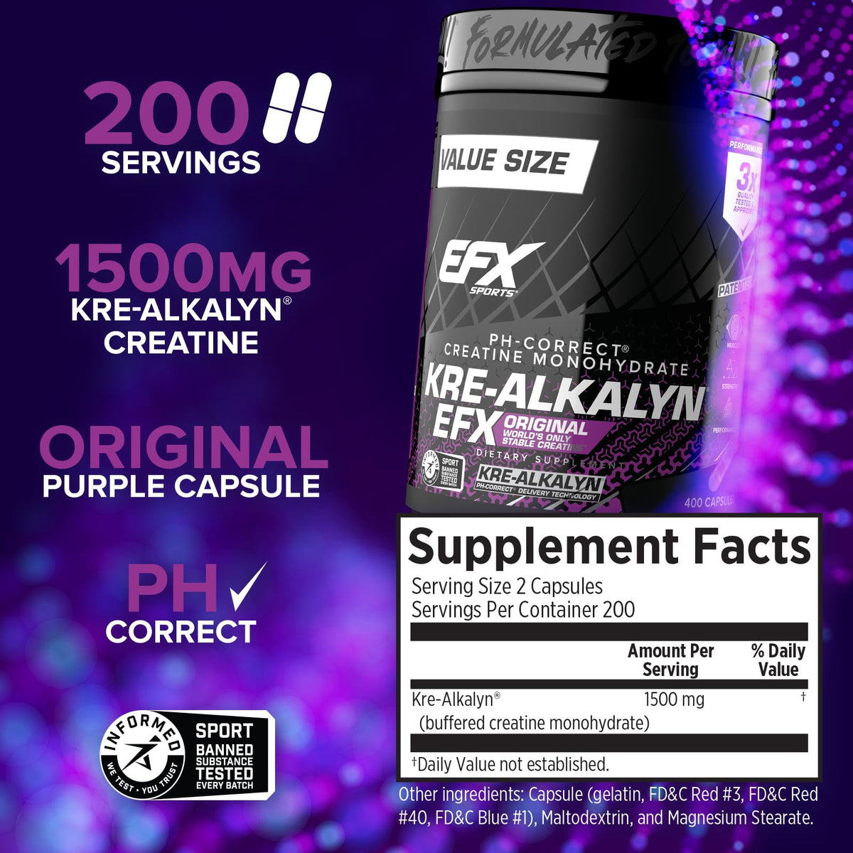 EFX Sports Kre-Alkalyn EFX emballage avec étiquette.