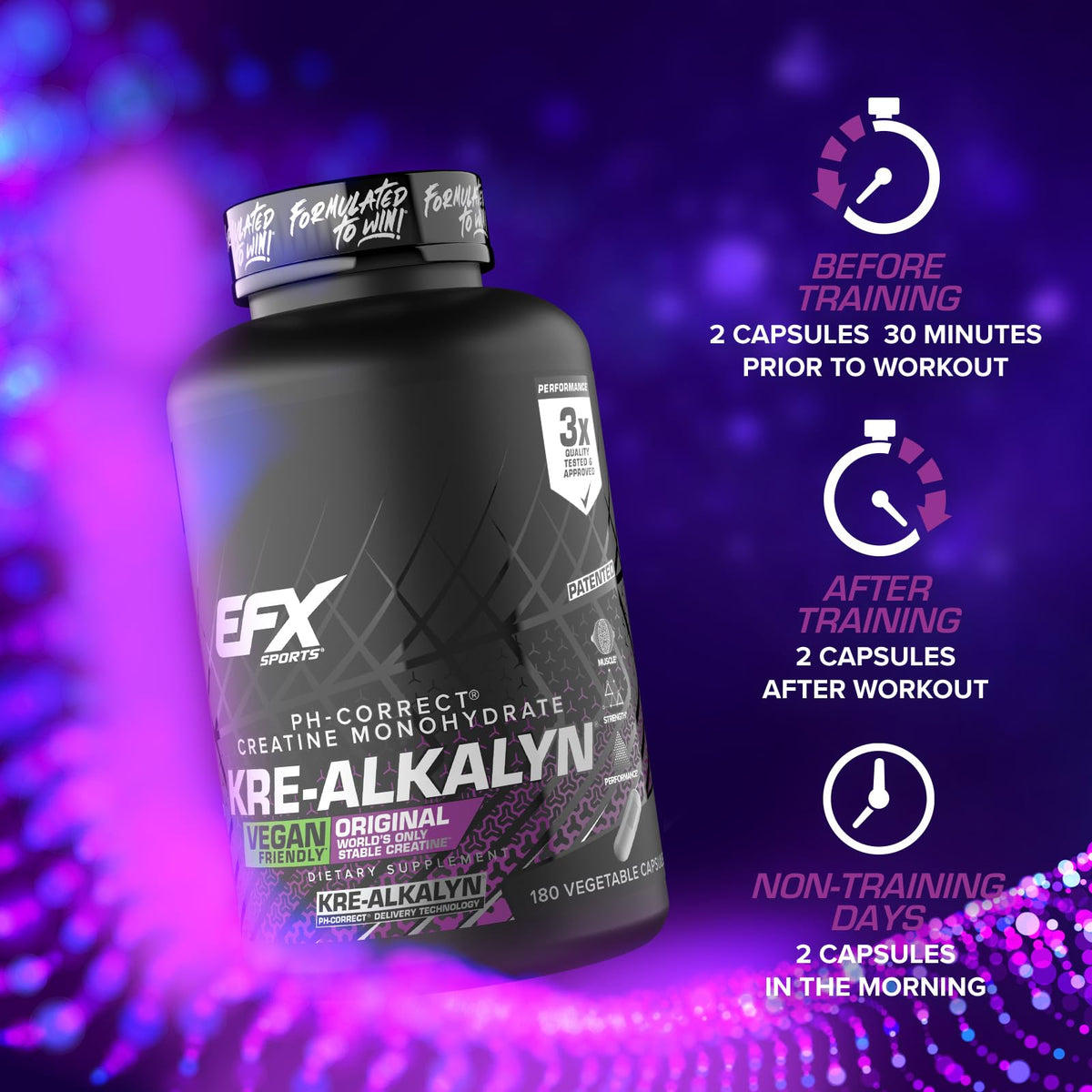 EFX Sports Kre-Alkalyn EFX emballage avec informations nutritionnelles
