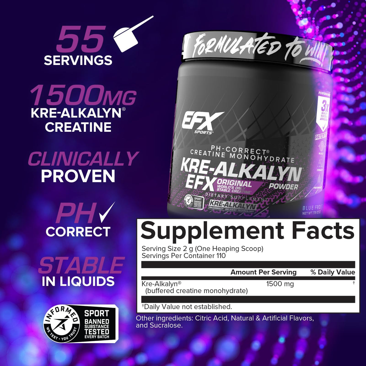 EFX Sports Kre-Alkalyn EFX Poudre 231g échantillon de mélange
