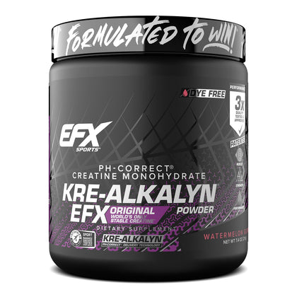 EFX Sports Kre-Alkalyn EFX Poudre 281g en vue avant avec étiquette pastèque
