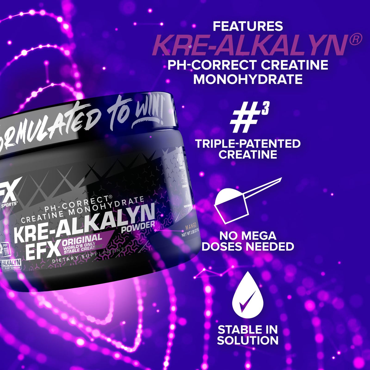 EFX Sports Kre-Alkalyn EFX Poudre Créatine 150g Saveur Mangue avec cuillère
