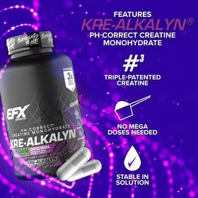 EFX Sports Kre-Alkalyn EFX près d'un shaker de protéines