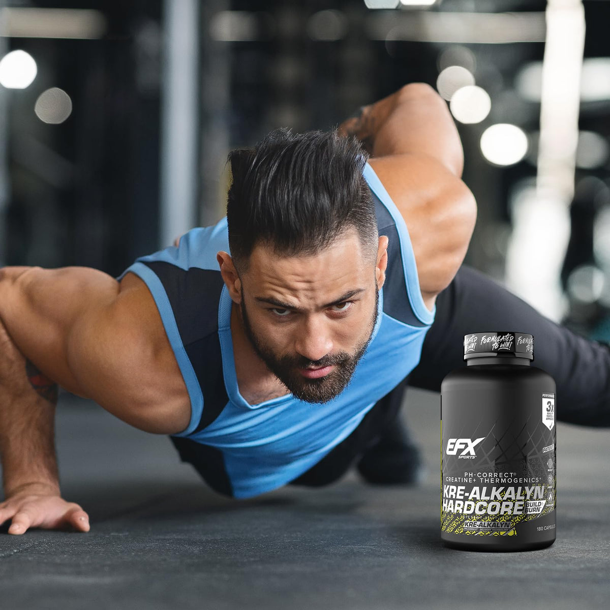 EFX Sports Kre-Alkalyn Hardcore capsules en cours d'utilisation