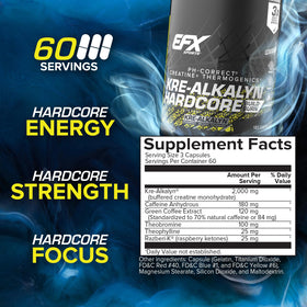 EFX Sports Kre-Alkalyn Hardcore capsules sur fond blanc