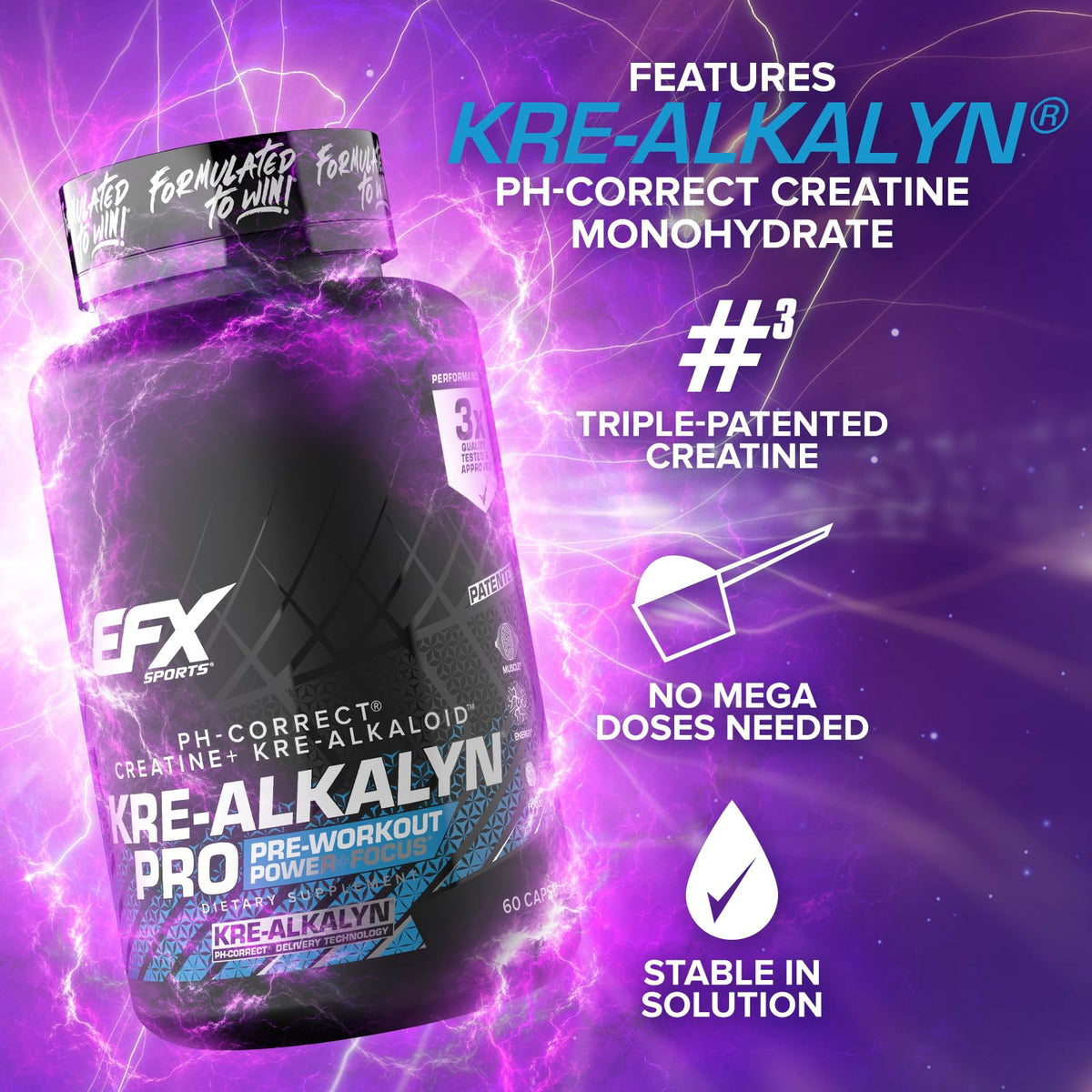 EFX Sports Kre-Alkalyn Pro avec étiquette visible